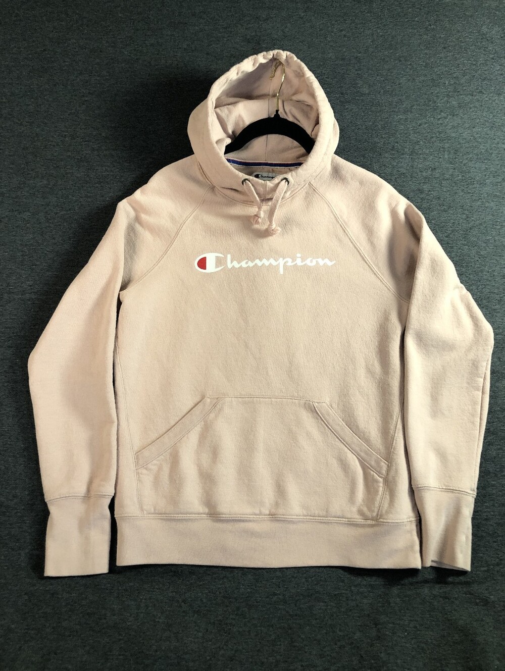 Vintage Champion Women's Crewneck Hoodie in Pink with Kangaroo Pocket & Logo
